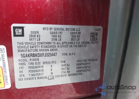 2015 Buick Enclave Leather from USA, damaged, VIN 5GAKRBKDXFJ329447